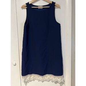 Anthropologie Everly Sheath Dress Medium Blue Sleeveless Crochet Hem Made in USA